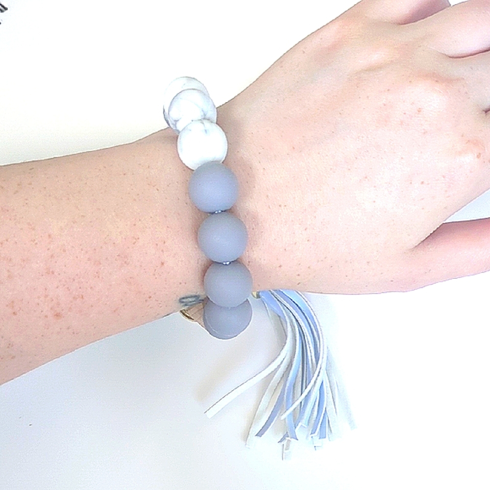 Blue and Gray Beaded Thank You Teacher Gift Key & Card Holder with Tassel - Picture 6 of 9